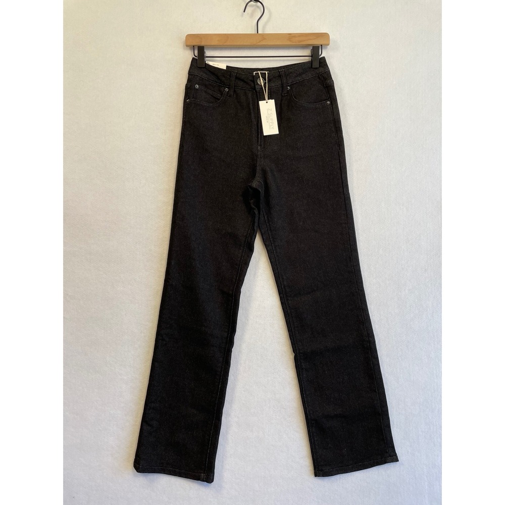 Z Supply Val High‎ Rise Straight Leg Knit Denim Jeans Black Sand NWT 26